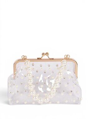 BNWT Brand New Transparent Pearl Studs Top Handle Stadium Bag, Cleared Bag
